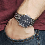 Buy Shop Emporio Armani Gianni Chronograph Black Dial Silver Steel Strap Watch For Men - AR80009 USA Online