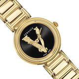 Buy Shop Versace V Virtus Quartz Black Dial Gold Steel Strap Watch For Women - VET300121 USA Online
