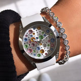 Buy Shop Guess Wanderlust Crystals Silver Dial White Rubber Strap Watch for Women - W1059L1 USA Online