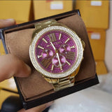 Michael Kors Wren Purple Dial Gold Steel Strap Watch for Women - MK6290