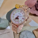 Buy Shop Fossil Jacqueline Analog Moonphase Mother of Pearl White Dial Rose Gold Steel Strap Watch for Women - ES5165 USA Online