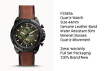 Buy Shop Fossil Bronson Chronograph Black Dial Brown Leather Strap Watch for Men - FS5856 USA Online