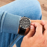 Buy Shop Emporio Armani Renato Chronograph Black Dial Black Leather Strap Watch For Men - AR2447 USA Online