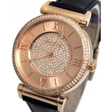 Buy Shop Michael Kors Catlin Rose Gold Crystal Dial Black Leather Strap Watch for Women - MK2376 USA Online