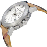 Buy Shop Burberry The City Chronograph White Dial Haymarket Leather Strap Watch For Men - BU9360 USA Online