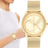 Buy Shop Calvin Klein Minimal Silver Dial Gold Mesh Bracelet Watch for Women - K3M22526 USA Online