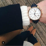 Buy Shop Fossil Original Boyfriend Chronograph White Dial Navy Blue Leather Strap Watch for Women - ES3838 USA Online