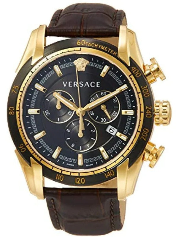 Buy Shop Versace V-Ray Chronograph Quartz Black Dial Brown Leather Strap Watch For Men - VEDB00318 USA Online