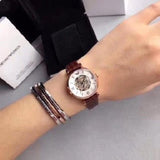 Buy Shop Emporio Armani Meccanico Skeleton Mother of Pearl Dial Brown Leather Strap Watch For Women - AR1993 USA Online