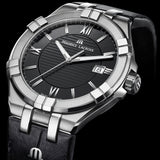 Maurice Lacroix Aikon Date Automatic Black Dial Black Leather Strap Watch For Men - AI6008-SS001-330-1