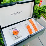 Maurice Lacroix Aikon Limited Edition Automatic Date Orange Dial Silver Steel Strap Watch For Men - AI6008-SS00F-530-1