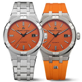 Maurice Lacroix Aikon Automatic Date Orange Dial Silver Steel Strap Watch For Men - AI6008-SS00F-530-E