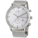 Buy Shop Emporio Armani Classic Chronograph Quartz Silver Dial Silver Mesh Bracelet Watch For Men - AR0390 USA Online