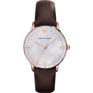 Buy Shop Emporio Armani Classic Quartz Mother of Pearl Dial Brown Leather Strap Watch For Women - AR1601 USA Online