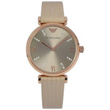 Buy Shop Emporio Armani Gianni T Bar Gunmetal Dial Beige Leather Strap Watch For Women - AR1681 USA Online