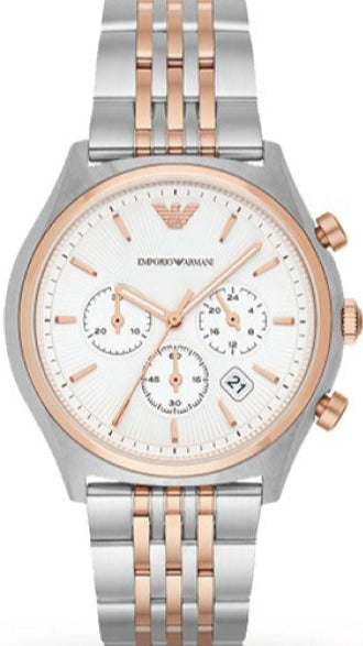 Buy Shop Emporio Armani Zeta Chronograph Quartz White Dial Two Tone Steel Strap Watch For Men - AR1998 USA Online