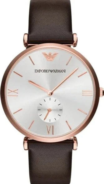Buy Shop Emporio Armani Classic Analog Silver Dial Brown Leather Strap Watch For Men - AR9038 USA Online