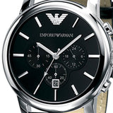 Buy Shop Emporio Armani Classic Chronograph Black Dial Black Leather Strap Watch For Men - AR0431 USA Online
