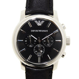 Buy Shop Emporio Armani Classic Chronograph Black Dial Black Leather Strap Watch For Men - AR0431 USA Online