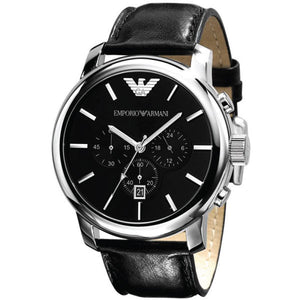 Buy Shop Emporio Armani Classic Chronograph Black Dial Black Leather Strap Watch For Men - AR0431 USA Online