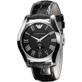 Emporio Armani Valente Black Dial Black Leather Strap Watch For Men - AR0643