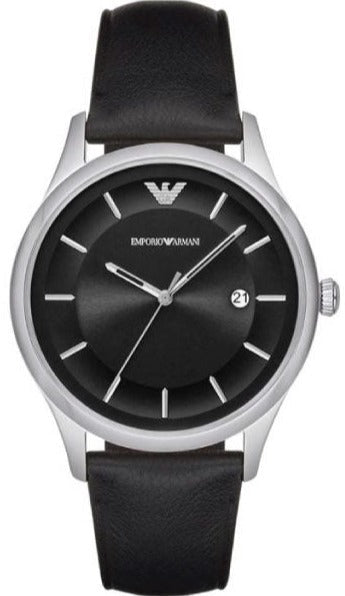 Buy Shop Emporio Armani Lambda Classic Quartz Black Dial Black Leather Strap Watch For Men - AR11020 USA Online