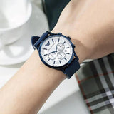 Emporio Armani Renato Chronograph Silver Dial Blue Silicone Strap Watch For Men - AR11026