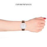 Buy Shop Emporio Armani Gianni T Bar Quartz Mother of Pearl White Dial Brown Leather Strap Watch For Women - AR11040 USA Online