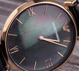 Buy Shop Emporio Armani Gianni T Bar Black Mother of Pearl Dial Black Leather Strap Watch For Women - AR11060 USA Online