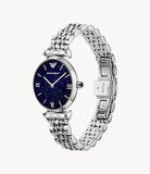Buy Shop Emporio Armani Gianni T Bar Dark Blue Dial Silver Stainless Steel Watch For Women - AR11091 USA Online