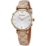 Buy Shop Emporio Armani Gianni T Bar Analog Silver Dial Beige Leather Strap Watch For Women - AR11127 USA Online