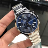 Buy Shop Emporio Armani Renato Chronograph Blue Dial Silver Steel Strap Watch For Men - AR11164 USA Online