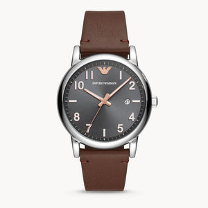 Buy Shop Emporio Armani Luigi Quartz Grey Dial Brown Leather Strap Watch For Men - AR11175 USA Online