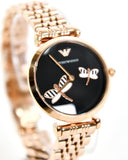 Buy Shop Emporio Armani Gianni T Bar Black Dial Rose Gold Steel Strap Watch For Women - AR11206 USA Online