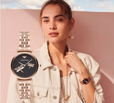 Buy Shop Emporio Armani Gianni T Bar Black Dial Rose Gold Steel Strap Watch For Women - AR11206 USA Online