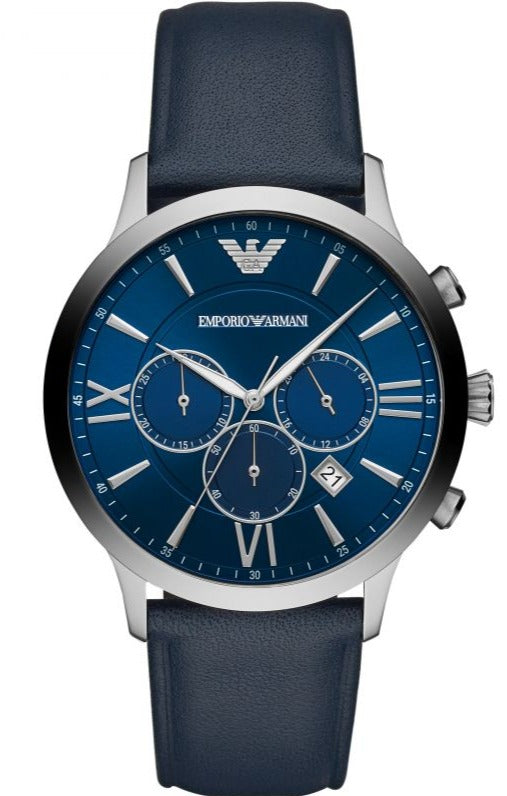 Buy Shop Emporio Armani Giovanni T Bar Chronograph Quartz Blue Dial Blue Leather Strap Watch For Men - AR11226 USA Online