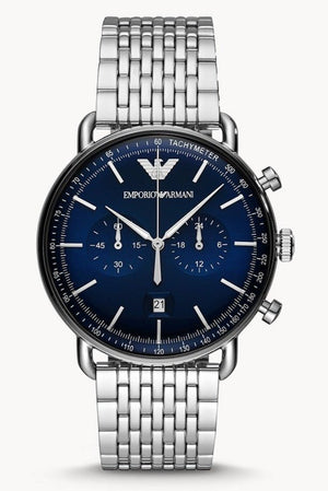 Buy Shop Emporio Armani Aviator Chronograph Blue Dial Silver Steel Strap Watch For Men - AR11238 USA Online