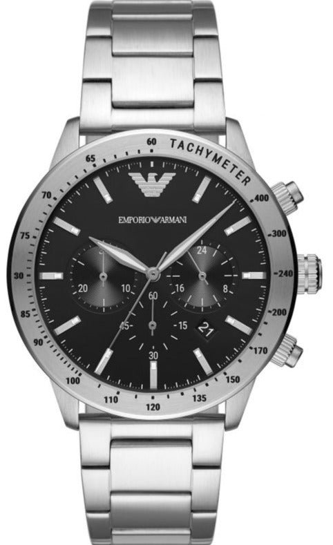 Buy Shop Emporio Armani Mario Chronograph Black Dial Silver Steel Strap Watch For Men - AR11241 USA Online