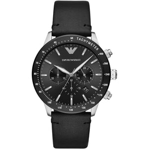 Buy Shop Emporio Armani Mario Chronograph Black Dial Black Leather Strap Watch For Men - AR11243 USA Online