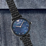Buy Shop Emporio Armani Gianni T-Bar Quartz Black Mother of Pearl Dial Black Steel Strap Watch For Women - AR11268 USA Online