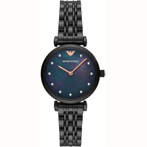 Buy Shop Emporio Armani Gianni T-Bar Quartz Black Mother of Pearl Dial Black Steel Strap Watch For Women - AR11268 USA Online