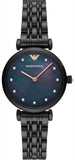 Buy Shop Emporio Armani Gianni T-Bar Quartz Black Mother of Pearl Dial Black Steel Strap Watch For Women - AR11268 USA Online