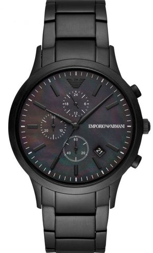 Buy Shop Emporio Armani Renato Chronograph Mother of Pearl Black Dial Black Steel Strap Watch For Men - AR11275 USA Online