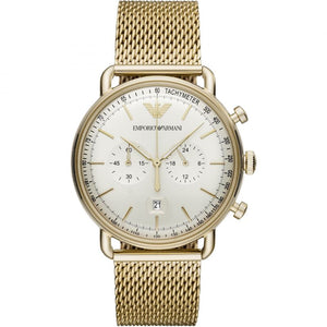 Buy Shop Emporio Armani Aviator Chronograph Quartz Beige Dial Gold Mesh Bracelet Watch For Men - AR11315 USA Online