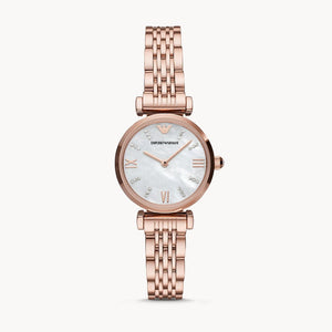 Buy Shop Emporio Armani Gianni T-Bar Mother of Pearl Dial Rose Gold Steel Strap Watch For Women - AR11316 USA Online