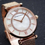 Buy Shop Emporio Armani Gianni T Bar Mother of Pearl Dial Rose Gold Mesh Bracelet Watch For Women - AR11320 USA Online