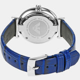 Buy Shop Emporio Armani Gianni T Bar Quartz Crystals Silver Dial Blue Leather Strap Watch For Women - AR11344 USA Online