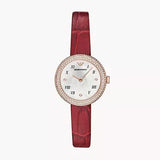 Emporio Armani Rosa Two Hand White Dial Red Leather Strap Watch For Women - AR11357