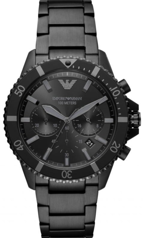 Buy Shop Emporio Armani Diver Chronograph Black Dial Black Steel Strap Watch For Men - AR11363 USA Online