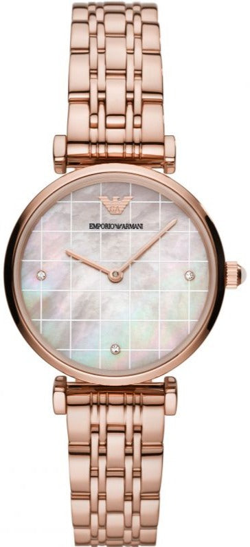 Buy Shop Emporio Armani Gianni T Bar Quartz Mother of Pearl Dial Rose Gold Steel Strap Watch For Women - AR11385 USA Online